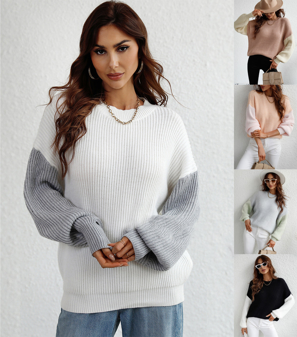 Pull à col rond à manches longues, rayé, ample et oversize pour femme