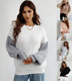 Pull à col rond à manches longues, rayé, ample et oversize pour femme