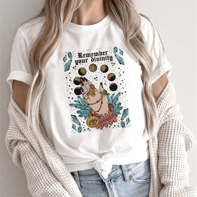T-shirts pour femmes à imprimé Tarot de la Mode, hauts à motifs de dessins animés