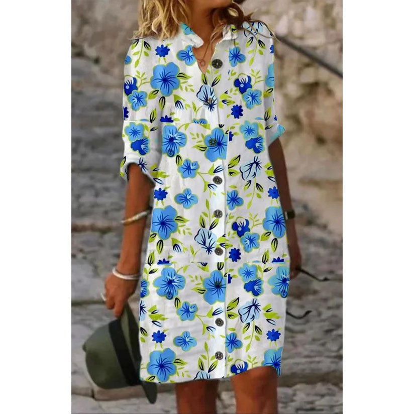 Robe en Coton et Lin à Motifs pour Femme