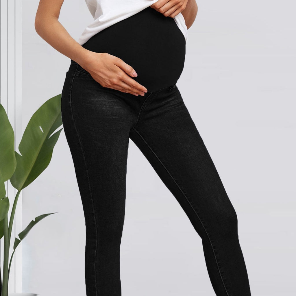 Pantalon en jean taille haute de grossesse avec soutien abdominal