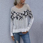 Women Animal Print Sweater Women Loose Round Neck