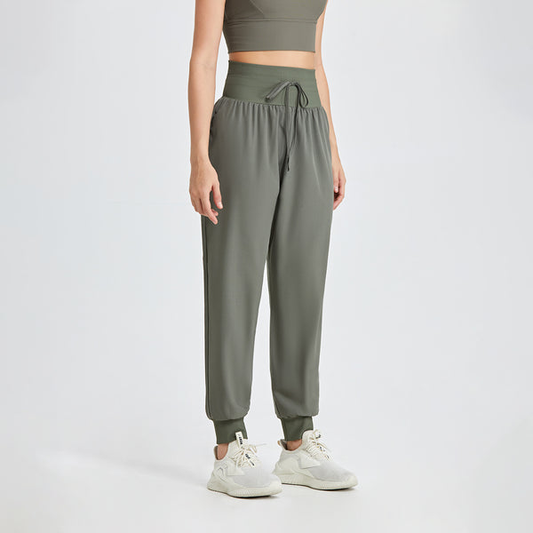 Pantalon de yoga ample taille haute pour femmes avec cordon de serrage