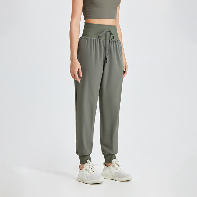 Pantalon de yoga ample taille haute pour femmes avec cordon de serrage Hover Image