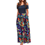 Robe longue à manches courtes imprimé fleurs multicolores