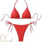 Womens Sexy Printed Drawstring Bikini Swimsuit
