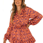 Robe à col montant imprimée à manches longues et taille élastique avec poches, pour l'export.