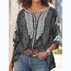 Nouveau chemisier vintage pour femmes imprimé, style folk, col rond, manches chauve-souris