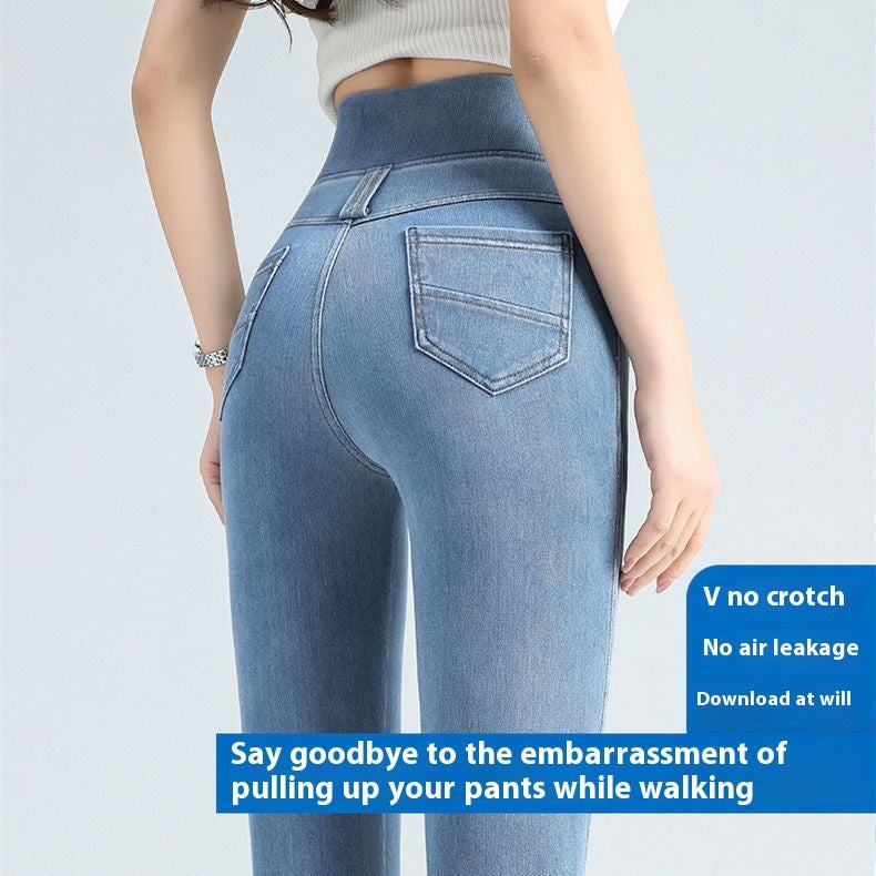 Jeans taille haute élastique pour femme printemps et automne
