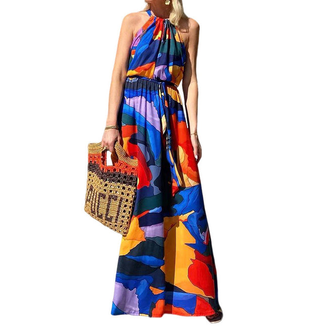 Nouvelle robe bohème imprimée dos nu pour femme Main Image