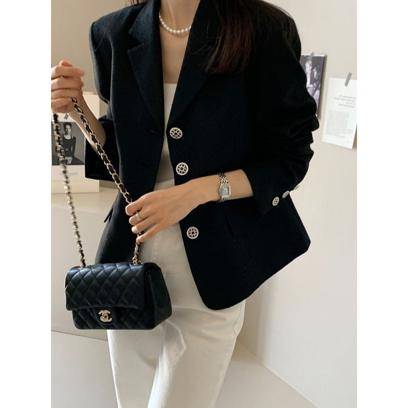 Veste en tweed cintrée, blazer à manches longues