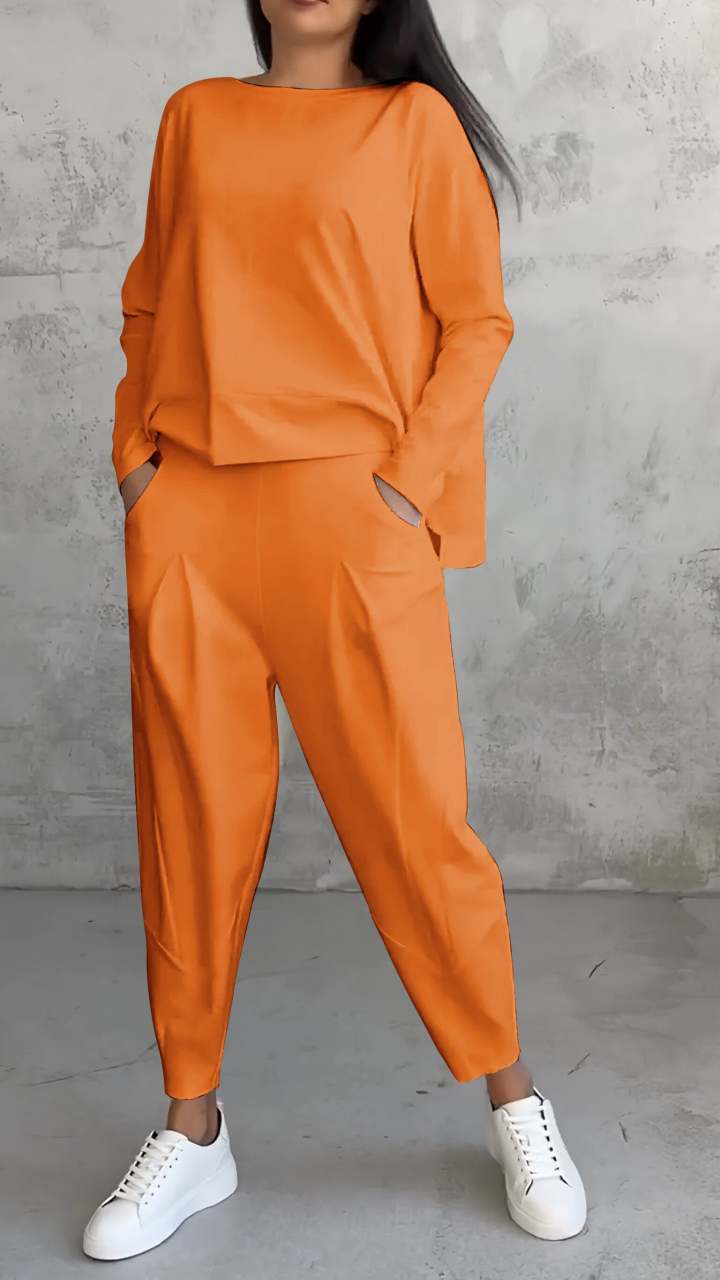 Ensemble tailleur irrégulier femme - Haut à manches longues et col rond et pantalon sarouel ample avec poches - Vêtements pour femmes style Ins