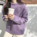 Pull uni à col rond pour femme