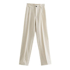 Pantalon décontracté taille haute droit amincissant pour femme