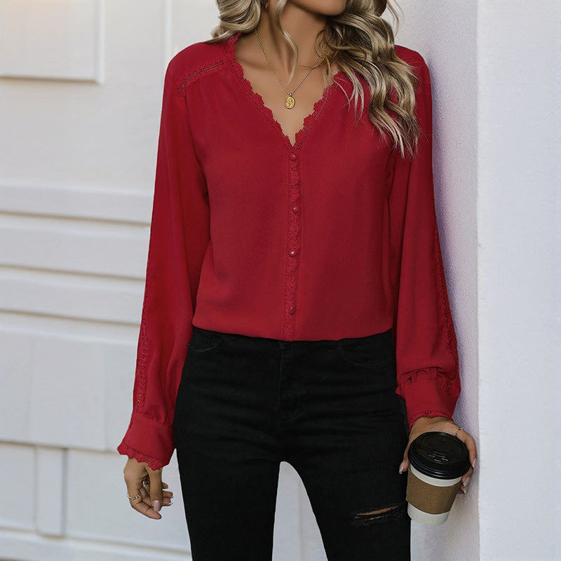 Chemise rouge polyvalente à manches longues pour femme