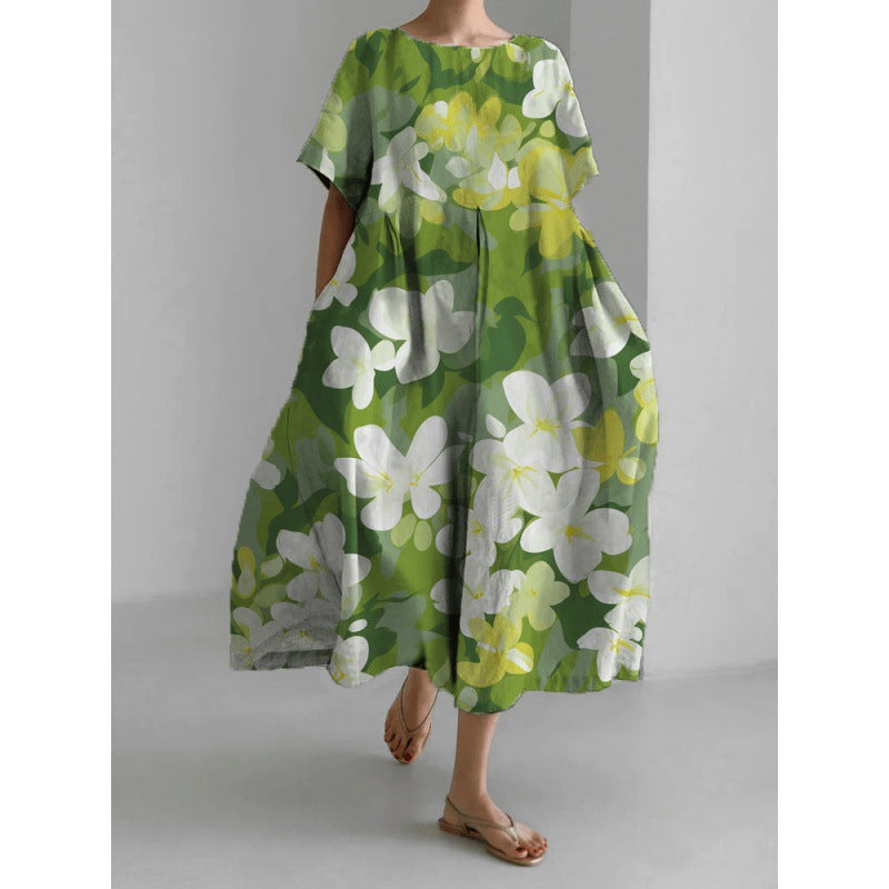 Robe Mode Courte Ample à Col Rond et Imprimé Fantaisie
