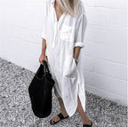 Robe longue fendue unie simple à serrer pour femme