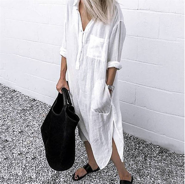 Robe longue fendue unie simple à serrer pour femme Main Image