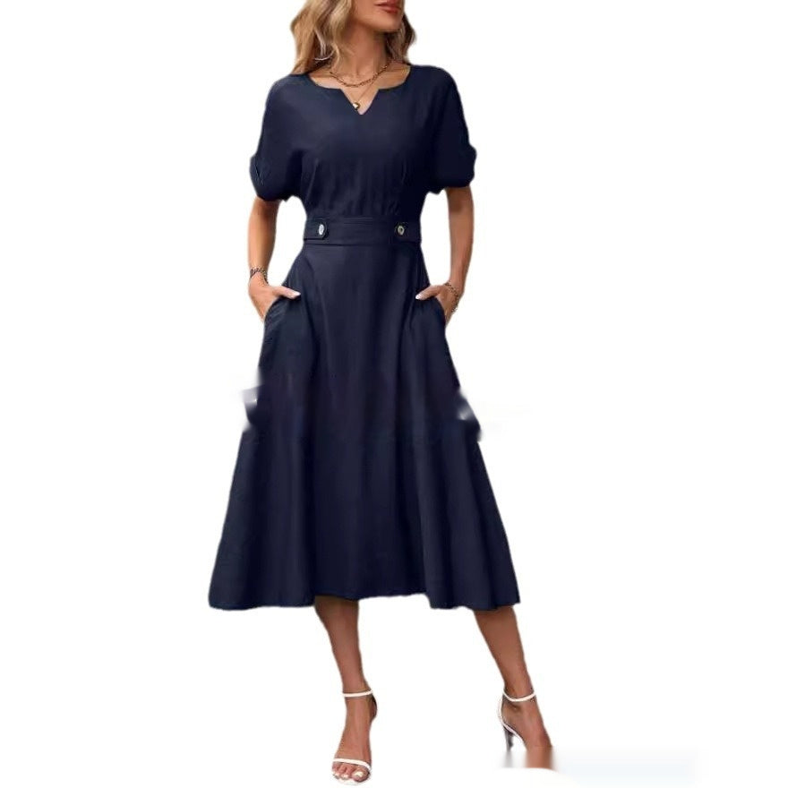Robe à manches courtes et taille élastique pour femmes
