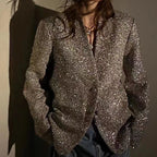 Elegant Silver Classic Style Spring Shiny Silver Blazer