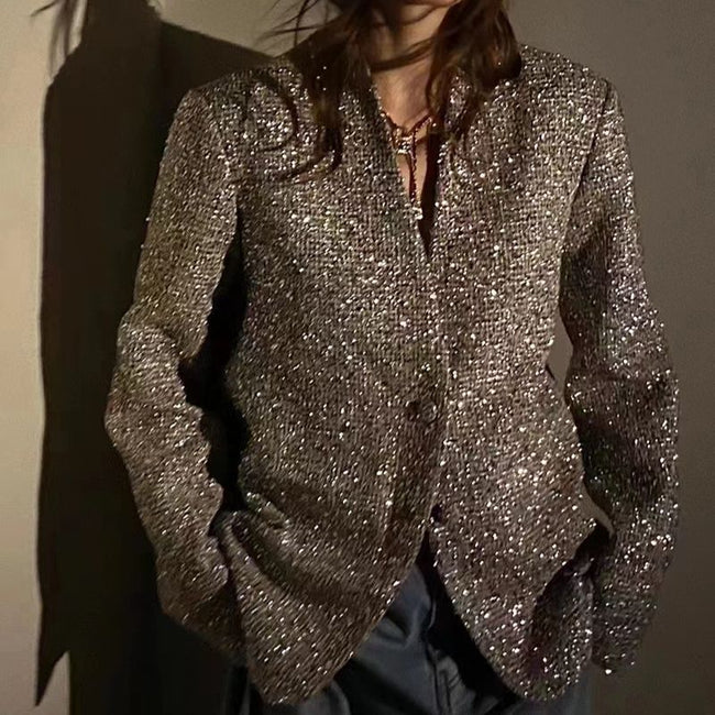Elegant Silver Classic Style Spring Shiny Silver Blazer Main Image