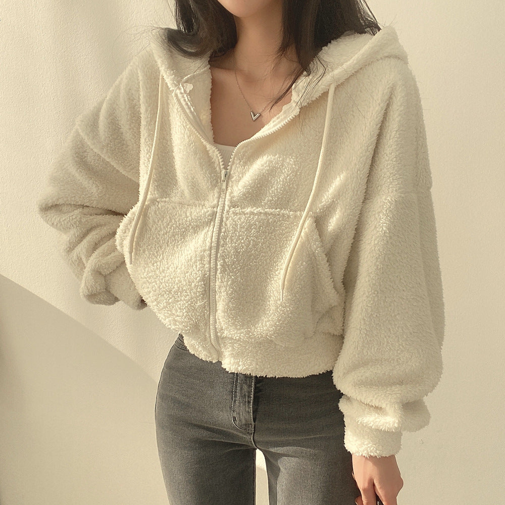 Pull à capuche blanc en laine d'agneau pour femme