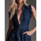 Robe en jean sans manches à volants tendance pour femme