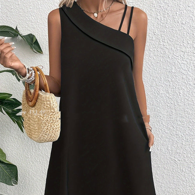 Asymmetric One-shoulder Sleeveless Sling Dress Main Image
