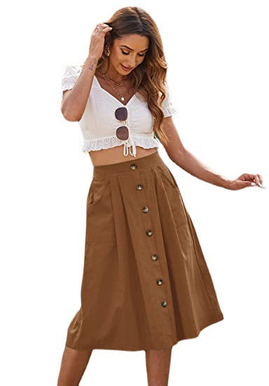 Jupe Décontractée Bouton Vêtements Femme