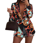 Blazer court imprimé Femme à manches longues motif peint
