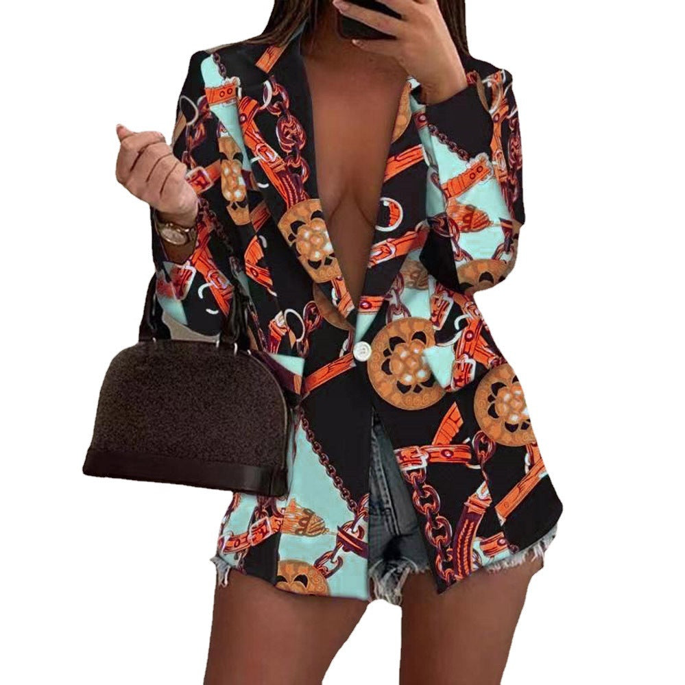 Blazer court imprimé Femme à manches longues motif peint