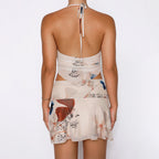 Ensemble 2 pièces imprimé, été, sexy, col en V, haut dos nu et jupe courte plissée, vêtements pour femmes