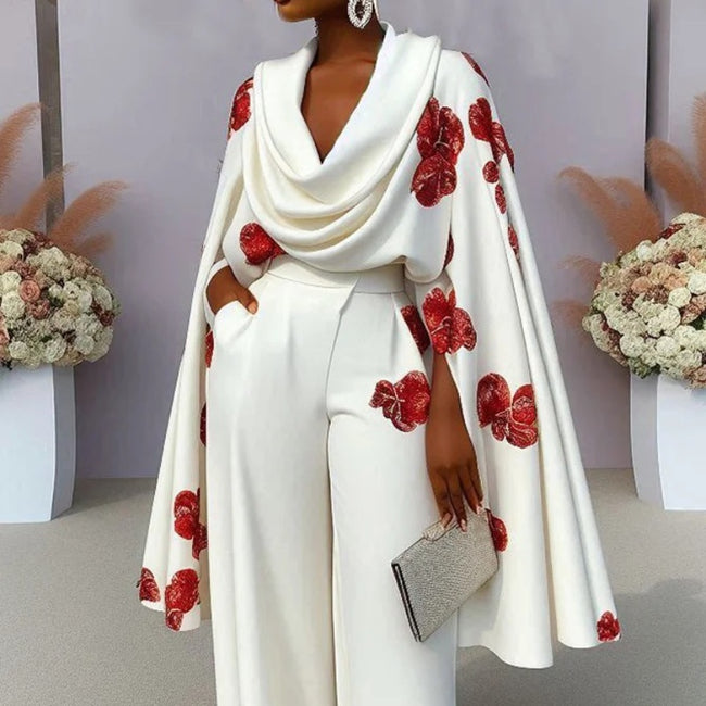 Printed Heap Collar Long Sleeves Two-piece Set Trousers Suit Hover Image