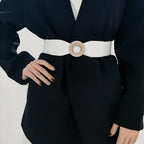 Nouvelle ceinture élastique incrustée de diamants et de strass pour femmes, ceinture de costume à boucle ronde simple pour jupe et chemise