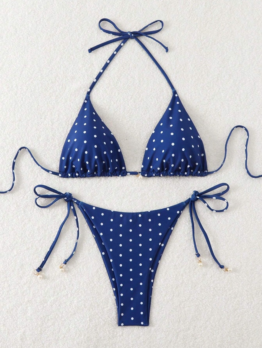Womens Sexy Printed Drawstring Bikini Swimsuit