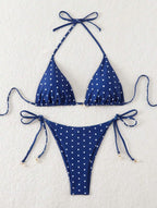 Womens Sexy Printed Drawstring Bikini Swimsuit