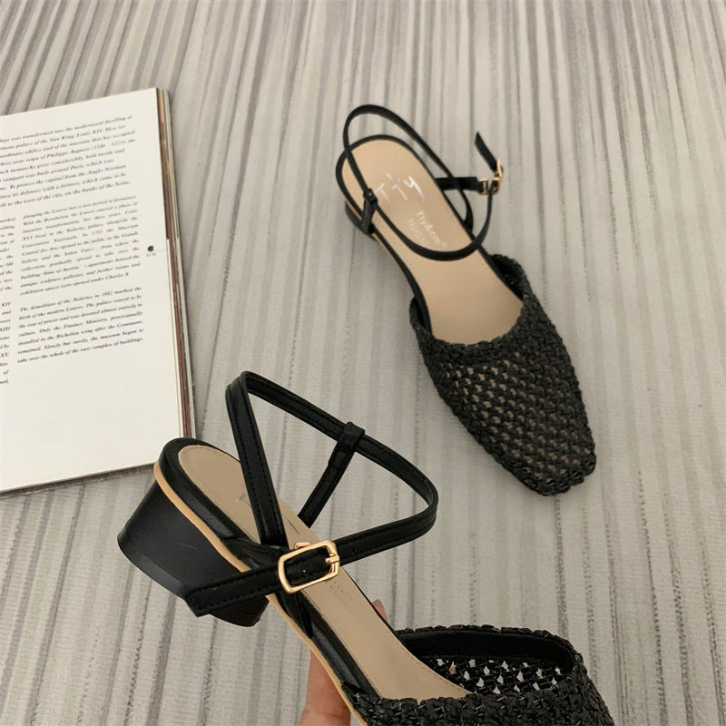 Sandales femme ajourées à bout fermé tissé vintage