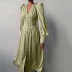 Robe Cintrée à Manches Lanternes Amincissante
