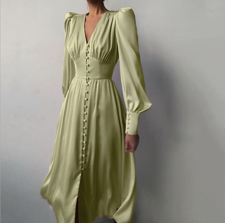 Robe Cintrée à Manches Lanternes Amincissante