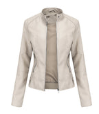 Vestes en cuir zippées pour femmes Mode couleur unie Poches Col montant Vêtements d'extérieur