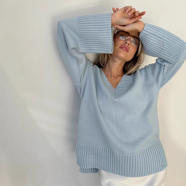 Women Solid Color Pullover Sweater Idle Style Main Image