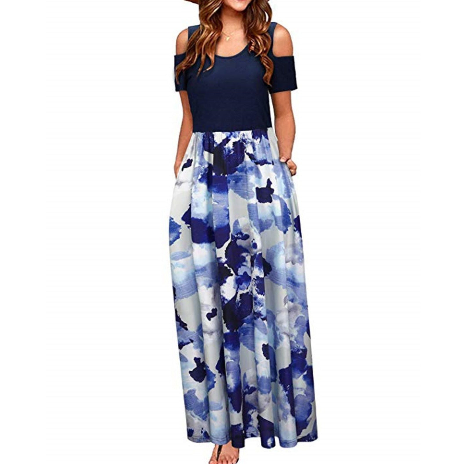 Robe longue à manches courtes imprimé fleurs multicolores