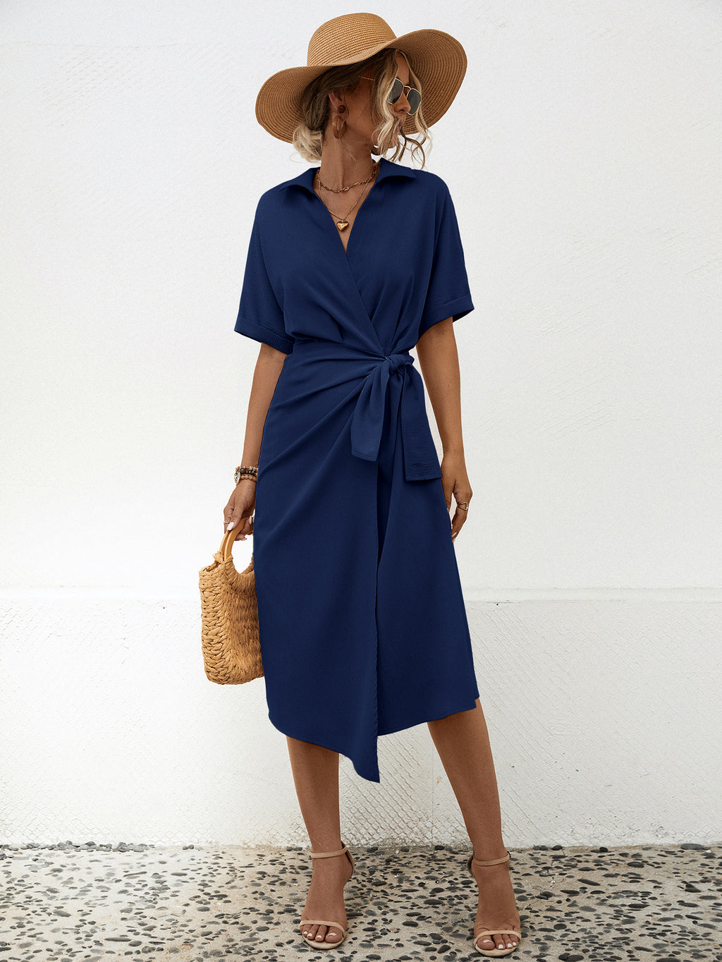 Robe courte à manches courtes pour femme, coupe ventre