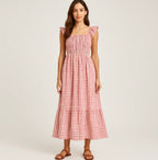 Robe plissée à volants imprimé écossais été, mode INS, sans manches, coupe trapèze, ample, pour la plage, vêtements pour femmes