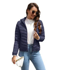 Manteau d'hiver décontracté à capuche zippé de couleur unie pour femme