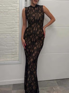 Robe sans manches à empiècement en dentelle
