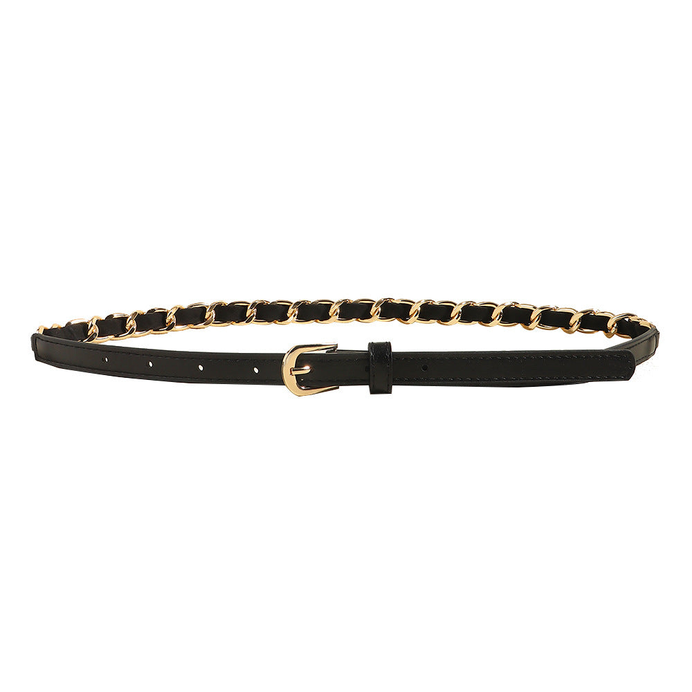 Chaîne de taille simple et polyvalente en métal tissé PU pour femmes de style européen et américain