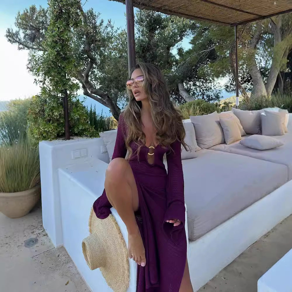 Robe fendue ajourée style européen et américain pour femmes