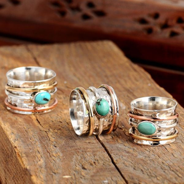 Bagues vintage tricolores plaquées turquoise pour hommes et femmes