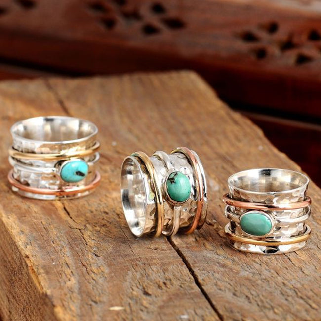 Bagues vintage tricolores plaquées turquoise pour hommes et femmes Hover Image